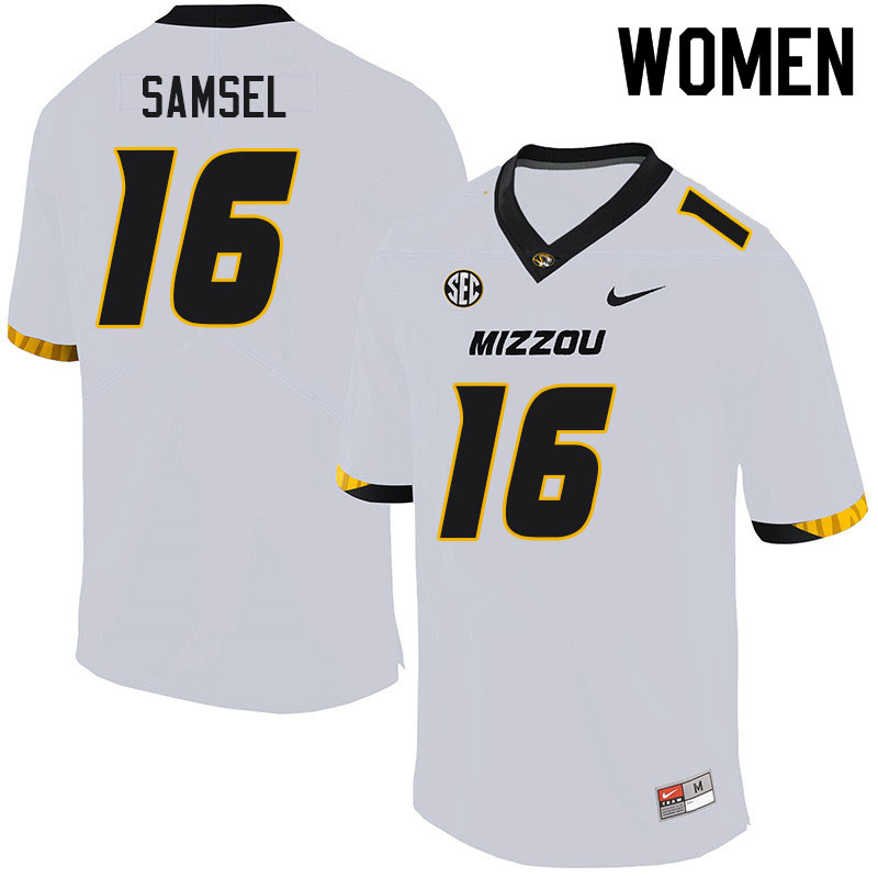 Women #16 Jack Samsel Missouri Tigers College Football Jerseys Sale-White